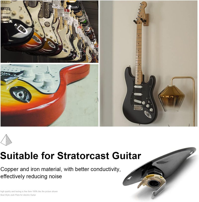 MAXCHEER Guitar Input Jack Socket Plate Output Loaded Boat Style 1/4 Inch with Screws for Fender Stratocaster Strat St Mono Electric Guitar for Electric Guitar Replacement Parts (black) - Image 4